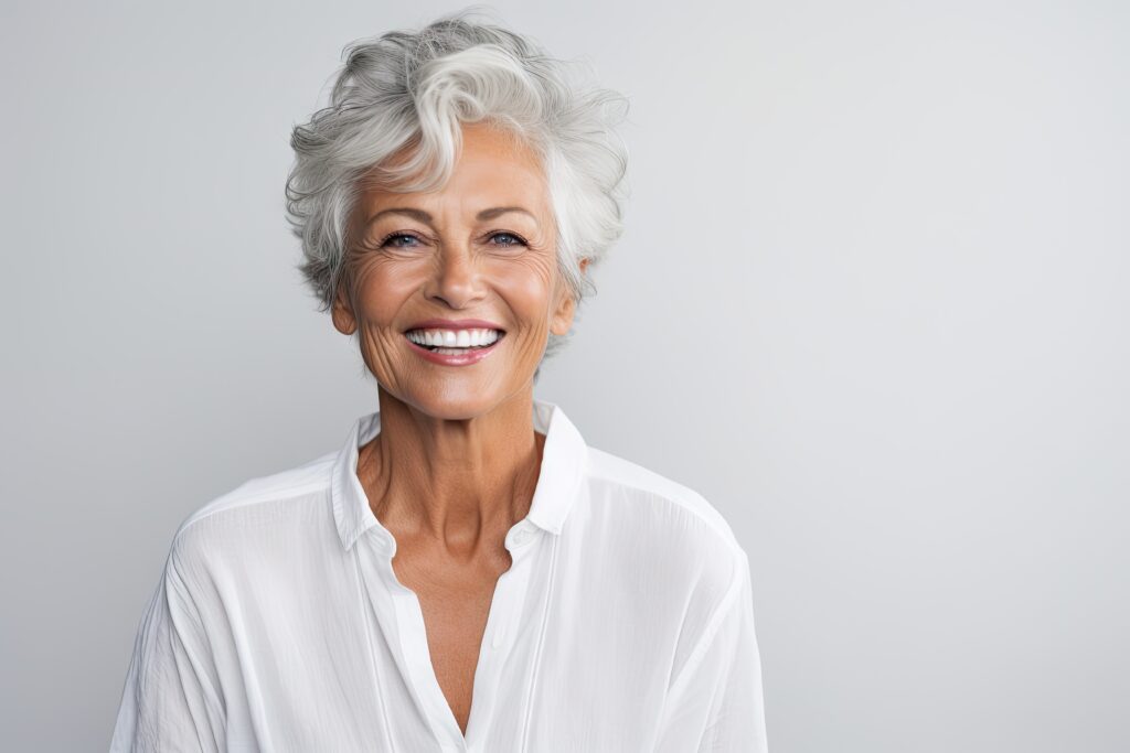 Elderly woman smiling, dental procedure